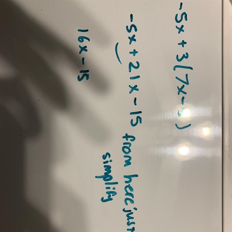 -5x + 3(7x - 5) Help???-example-1