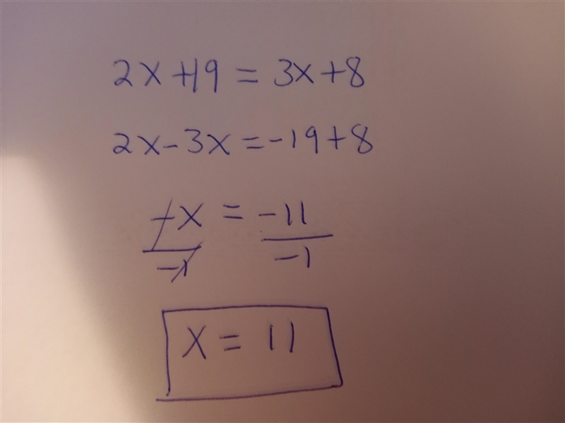 Determine the value of x (2x+19) + (3×+8)​-example-1