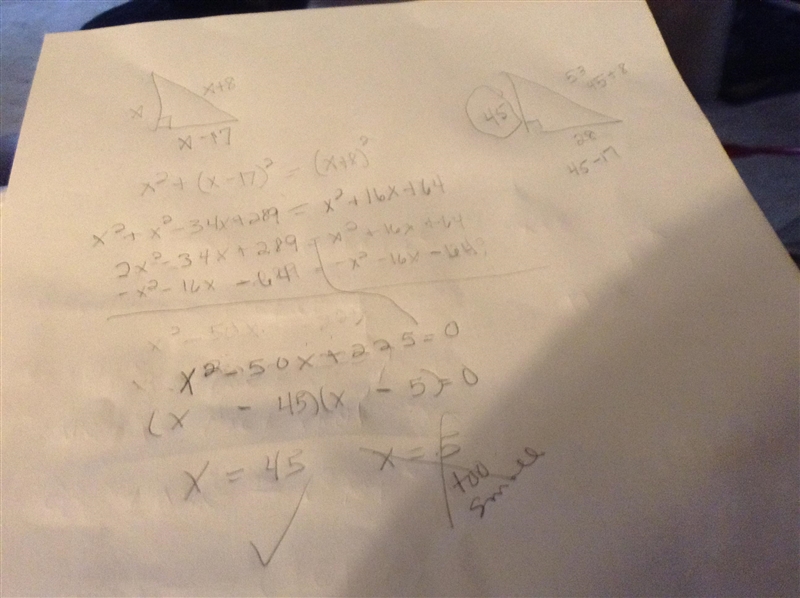 The hypotenuse of a right triangle is 8 cm longer than the longer leg. The shorter-example-1