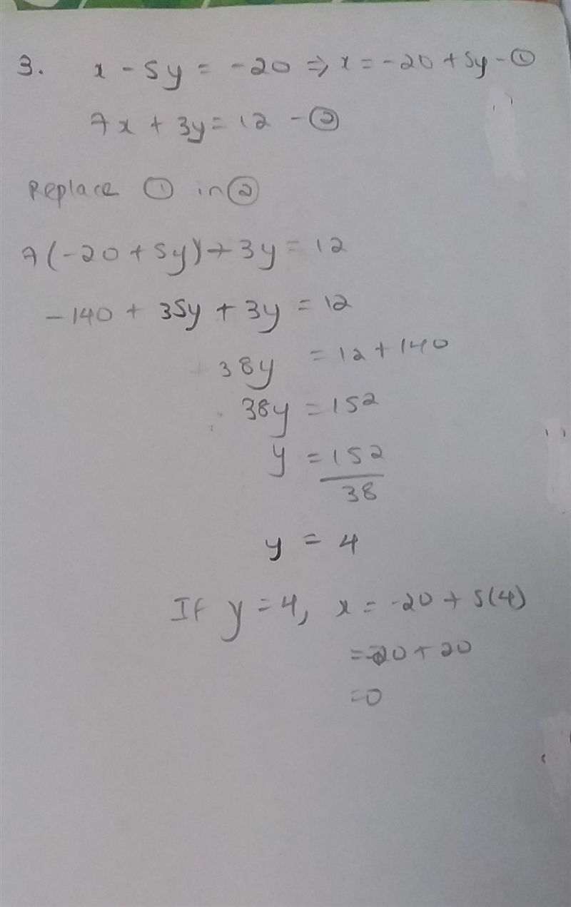 Solve each equation by substitution 1, y=6x+14 6x+5y=-2 2 y=-2x-2 y=-4x+4 3, x-5y-example-3