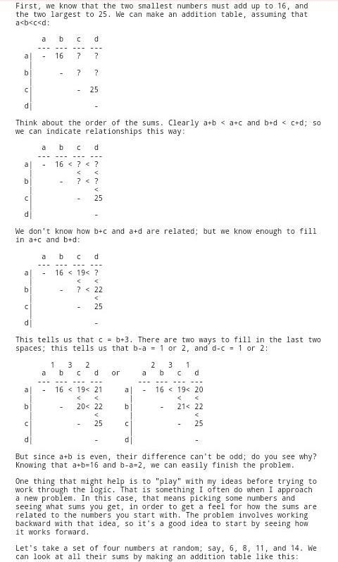 Four distinct integers a, b, c and d have the property that when added in pairs, the-example-1