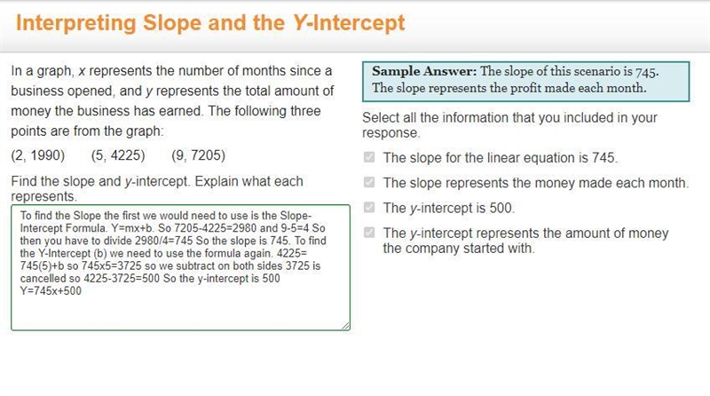 In a graph, x represents the number of months since a business opened, and y represents-example-1