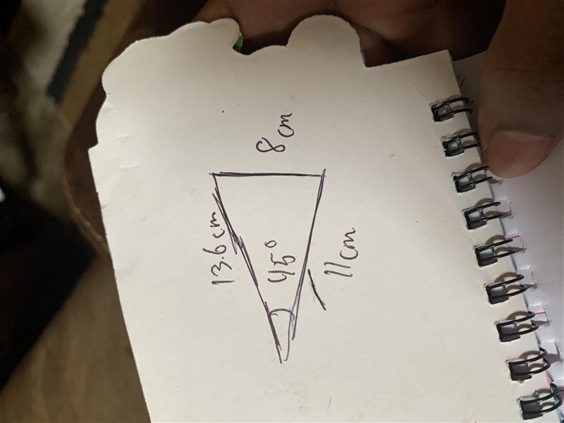 Draw a triangle using Side-Angle-Side as follows: 8cm, 45%, 11cm-example-1