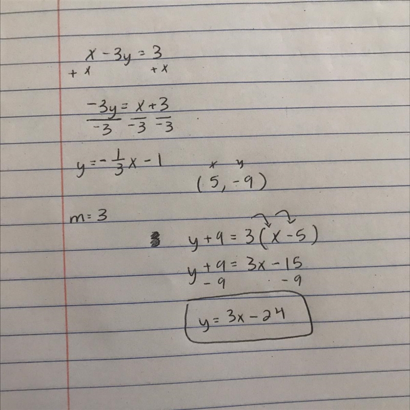 PLEASE HELP Write an equation of the line in slope-interecpt form that is perpendicular-example-1