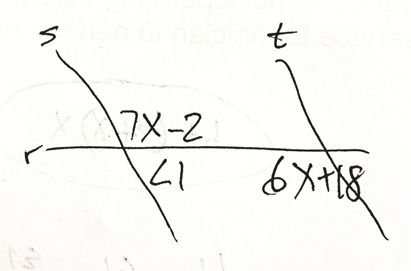 Parallel lines s and t are cut by a transversal, r, as shown. Parallel lines s and-example-1