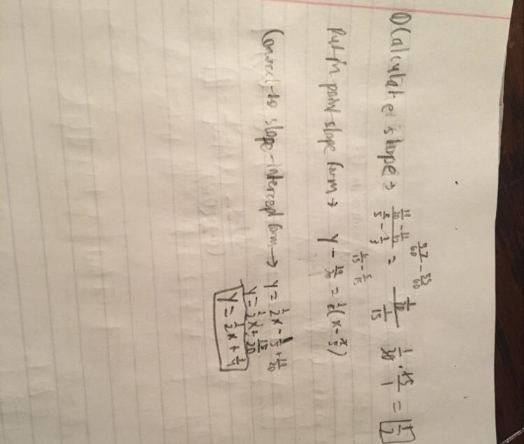 What is equation of a line that passes through the pointstwo over five, 19/20 and-example-1