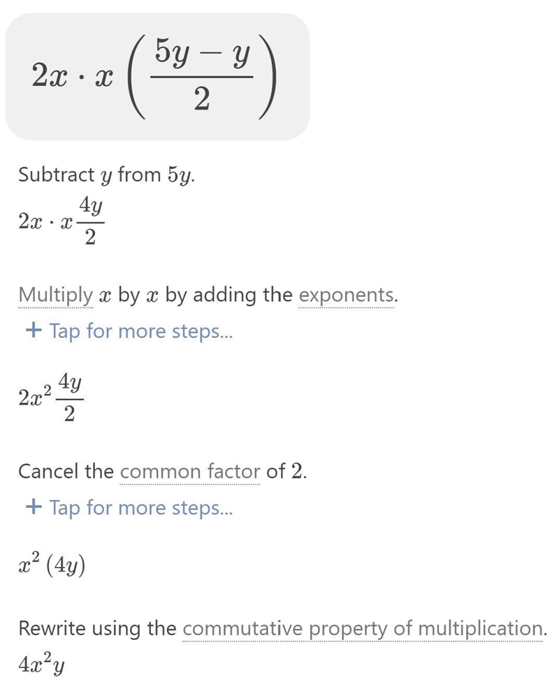 Write 2x X(5y-y)/2 in a simplified form-example-1