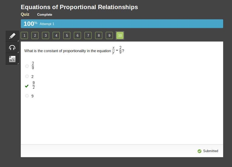 What is the constant of proportionality in the equation StartFraction x over y EndFraction-example-1