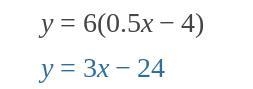 Determine the slope of the line represented by the equation y = 6(0.5x - 4) A. 6 B-example-1