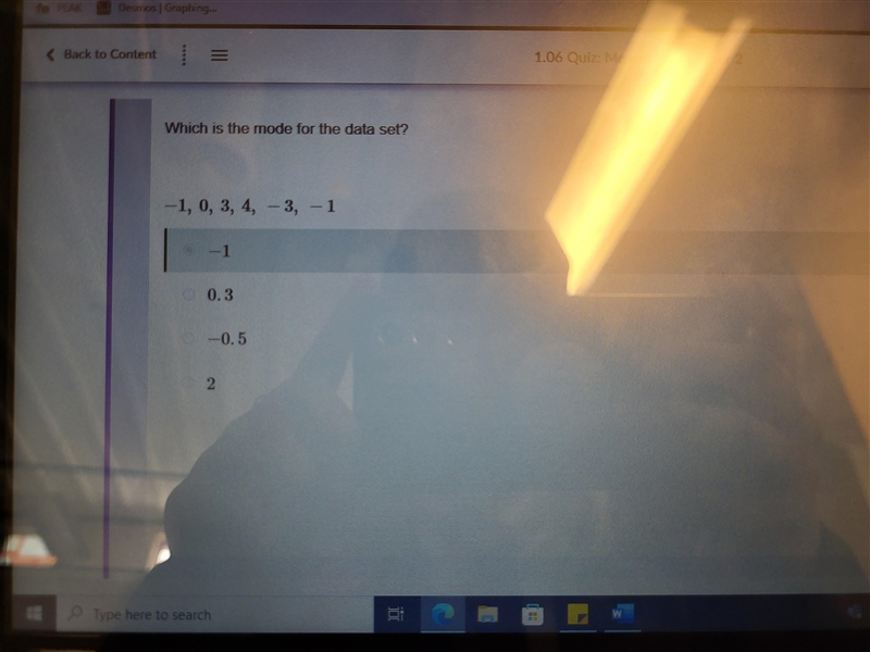 Which is the mode for the data set? -1, 0, 3, 4, 3, 1 -0.5 0.3 2 -1​-example-1