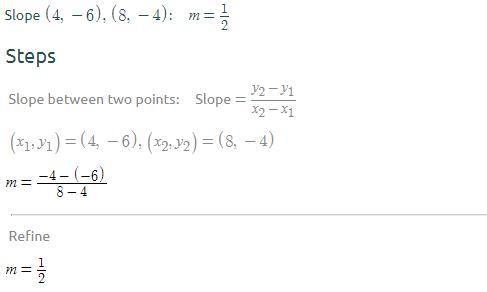 A line includes the points (4, – 6) and (8, – 4). What is its equation in point-slope-example-1