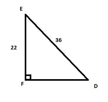 Angle FEDwith angleF=90degree, ED=36, and FE=22, calcularé the measures of the unknown-example-1