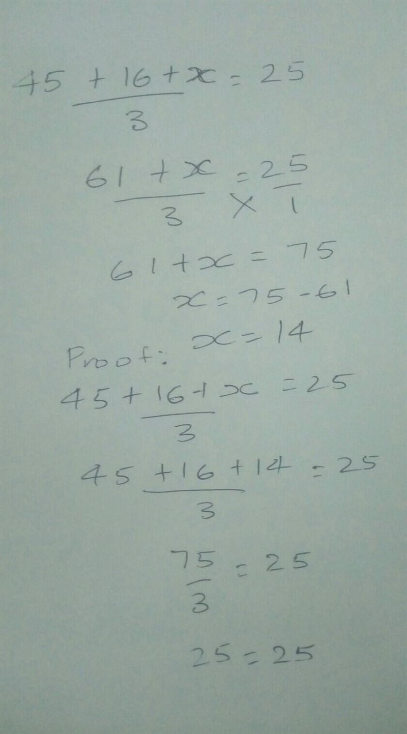 The average of three numbers is 25. two of the numbers are 45 and 16. What is third-example-1