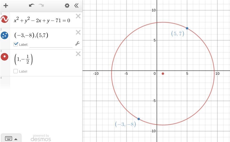 PLEASE HELP!!!! The edges of the diameter of a circle are at (-3,-8) and (5,7). Write-example-1