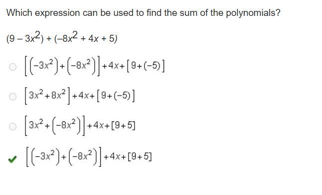 Which expression can be used to find the sum of the polynomials? (9 – 3x2) + (–8x-example-1