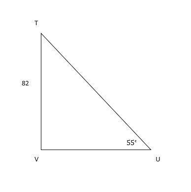 In ΔTUV, the measure of ∠V=90°, the measure of ∠U=55°, and VT = 82 feet. Find the-example-1