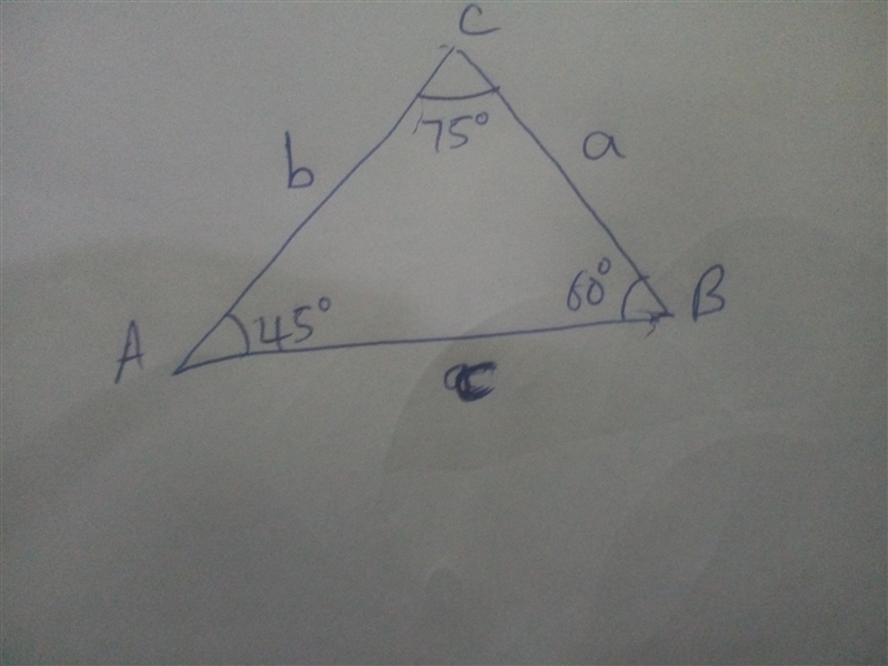 4. The interior angles of a triangle are 60°, 45° and 75°. The shortest side is 10 cm-example-1