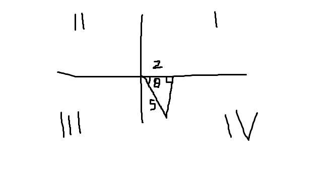 Find the exact value of sin(θ) for an angle θ with sec(θ) = 5/2 and with its terminal-example-1