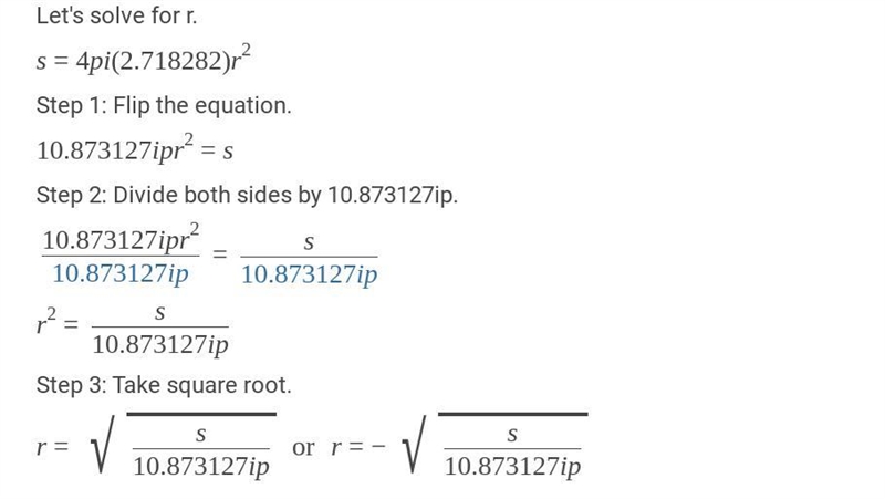 Please help it's urgent! Solve for r: S = 4pier^2​-example-1