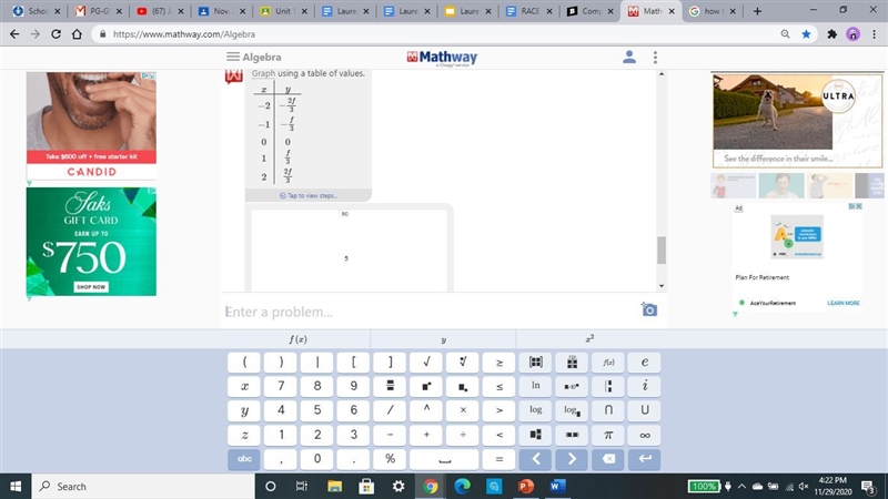 Complete the table for the function y=f(1/3x)-example-2