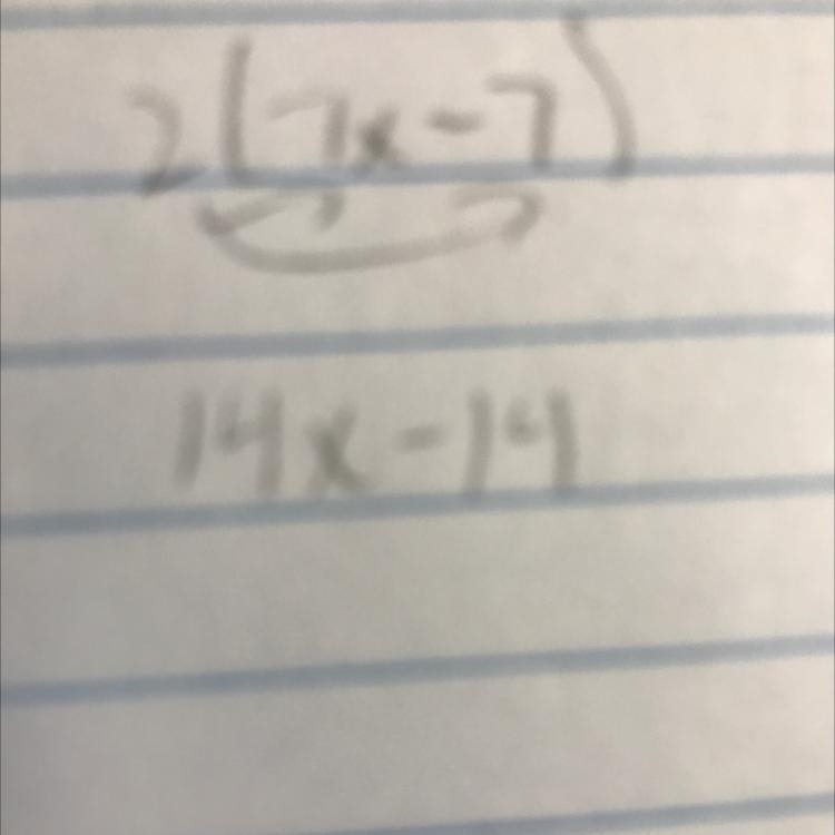 Which exprission is equavilant to 2(7x-7)-example-1