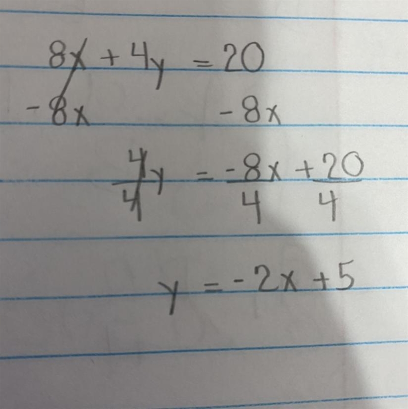 Solve the equation below for y. 8x+4y=20-example-1