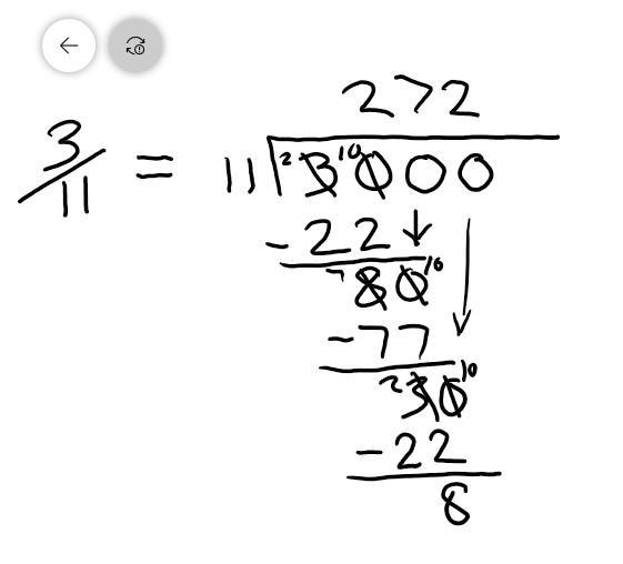 Convert 3\ 11 to a decimal using long divison-example-1