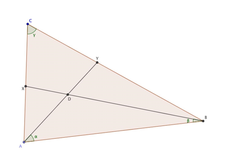 In ∆ABC the angle bisectors drawn from vertices A and B intersect at point D. Find-example-1