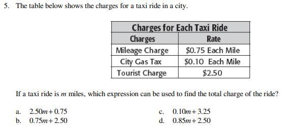 If a taxi ride is m miles, which expression can be used to find the total charge of-example-1