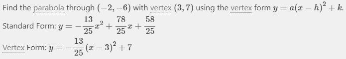 Find the equation of a parabola that has a vertex of (3,7) and contains the point-example-1