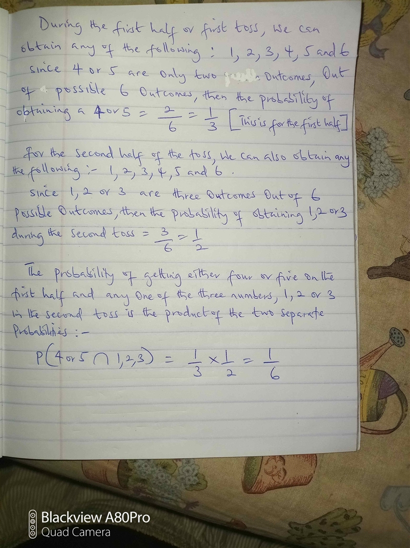 A fair die is tossed twice, What is the probability of getting either four or five-example-1