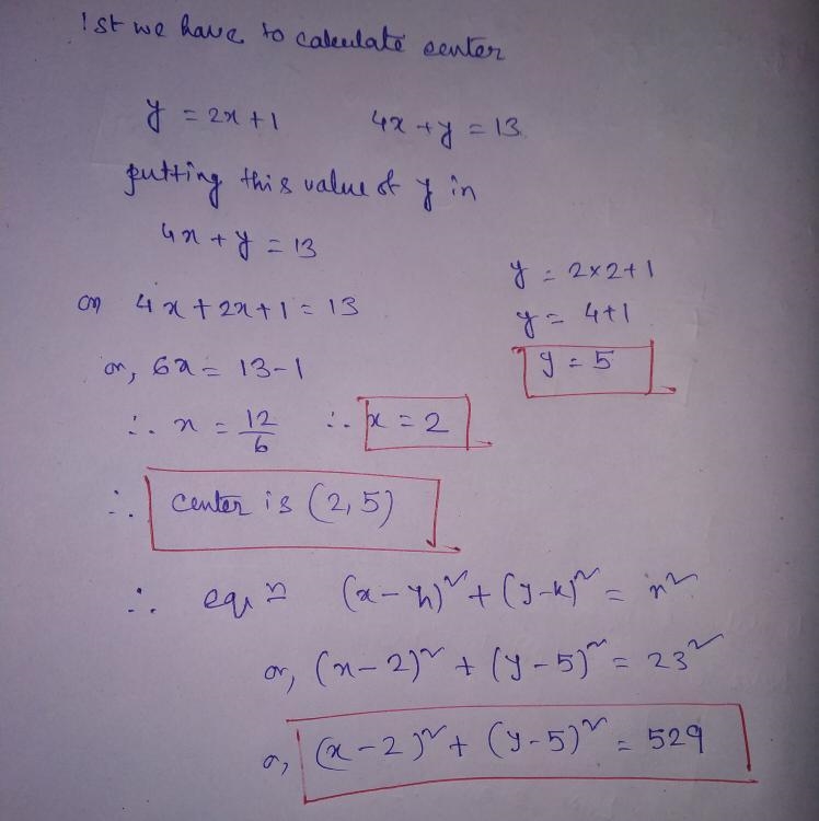 What is the equation of a circle with radius 23 and whose center is the intersection-example-1