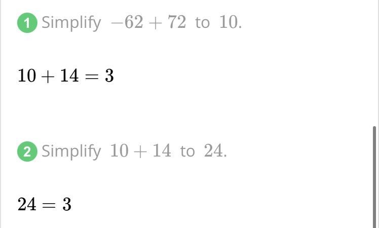 What is the reason for each step in the solution of the equation? -62 +72 +14=3-example-1