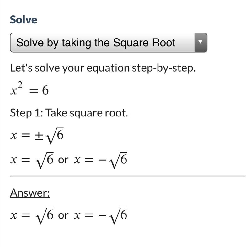 Solve the equation x^2=6-example-1