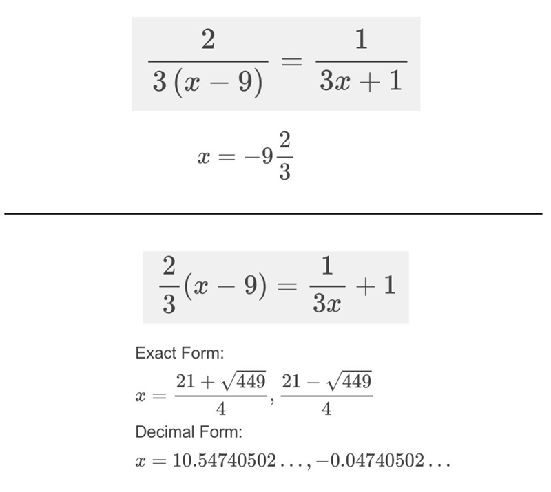 What value of x makes the following equation true? 2/3(x-9) = 1/3x + 1 please help-example-1