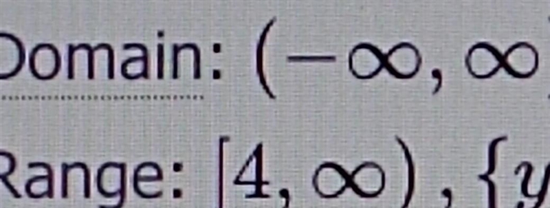 Find the domain and range of the following function ƒ(x) = 5|x - 2| + 4-example-1