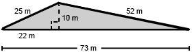 Maya is finding the area of the shaded triangle below. A triangle has a base of 73 meters-example-1