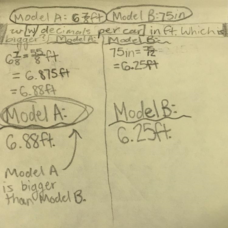 Benito wants to buy a car. He is considering two different models. Model A is 6 7/8 feet-example-1