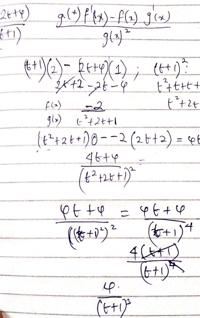 Find the second derivative of the function P(t) =(2t+4)/(t+1)-example-1