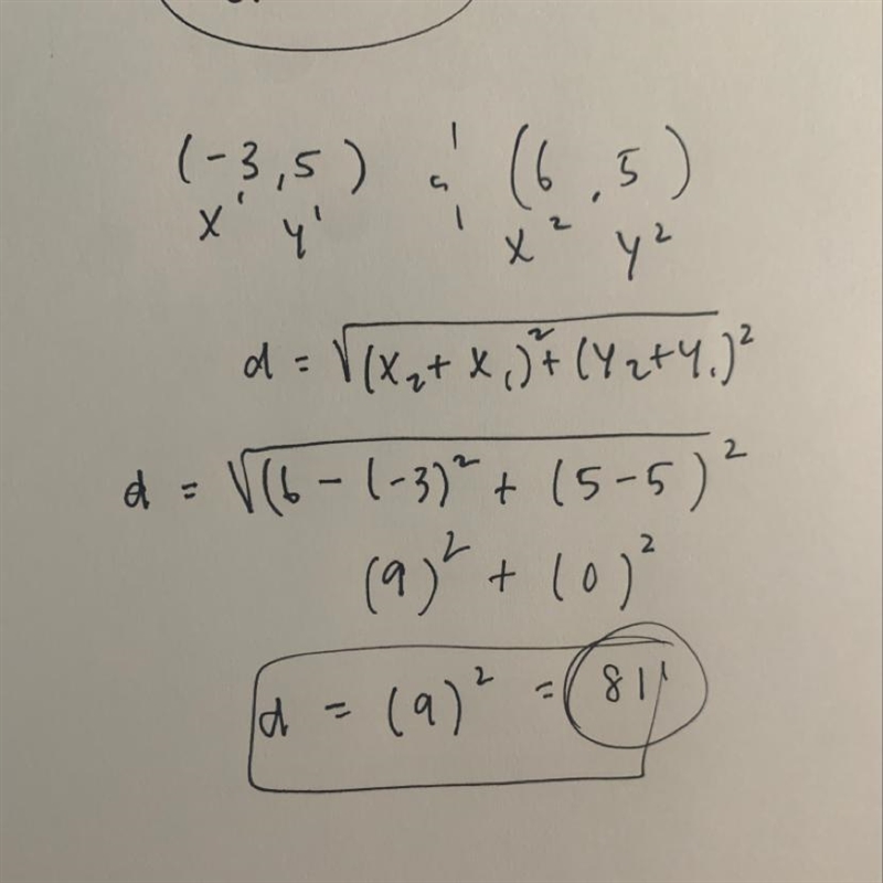 Find the distance between the points (-3, 5) and (6,5)-example-1