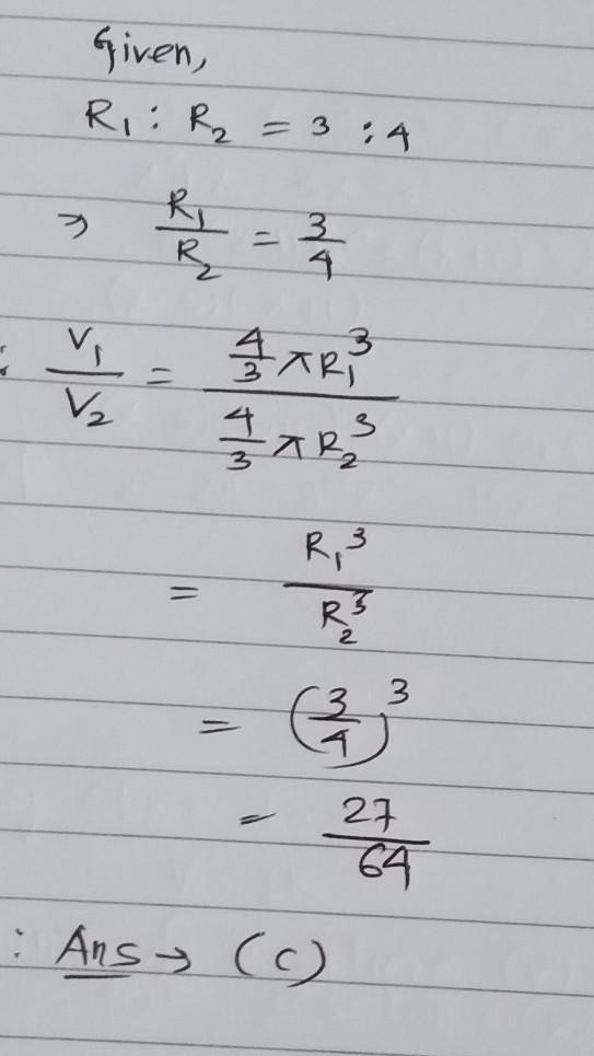 Question 9 of 41 What is the ratio for the volumes of two similar spheres, given that-example-1