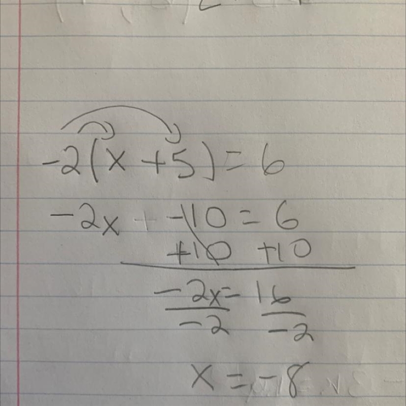 Hilda adds 5 to a number, then multiplies the sum by negative 2. The result is 6. Write-example-1