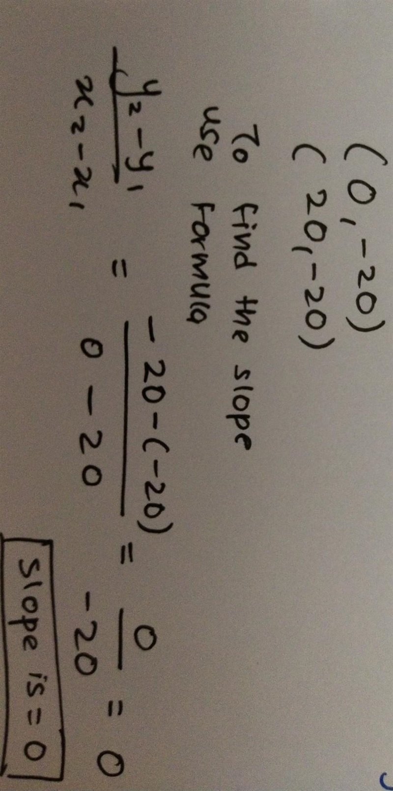 Find the slope of the line going through points (0, —20) and (20, —20)-example-1