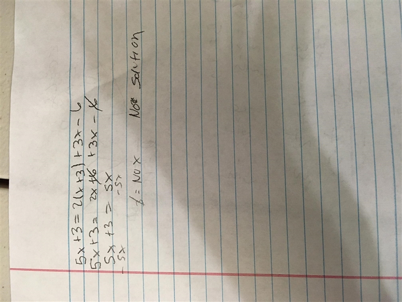 Solve for x. 5x + 3 = 2(x + 3) + 3x – 6-example-1