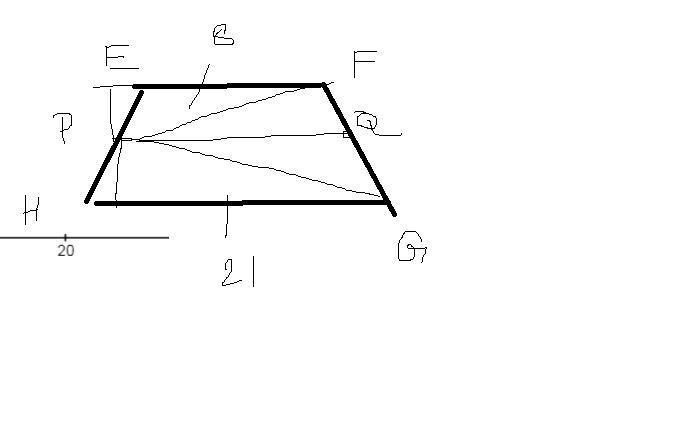 In trapezoid $EFGH,$ $\overline{EF} \parallel \overline{GH}$. Let $P$ be the midpoint-example-1