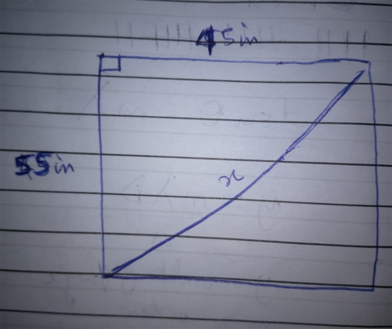 A carpenter added a diagonal brace to a gate that measures 45 inches wide and 55 inches-example-1