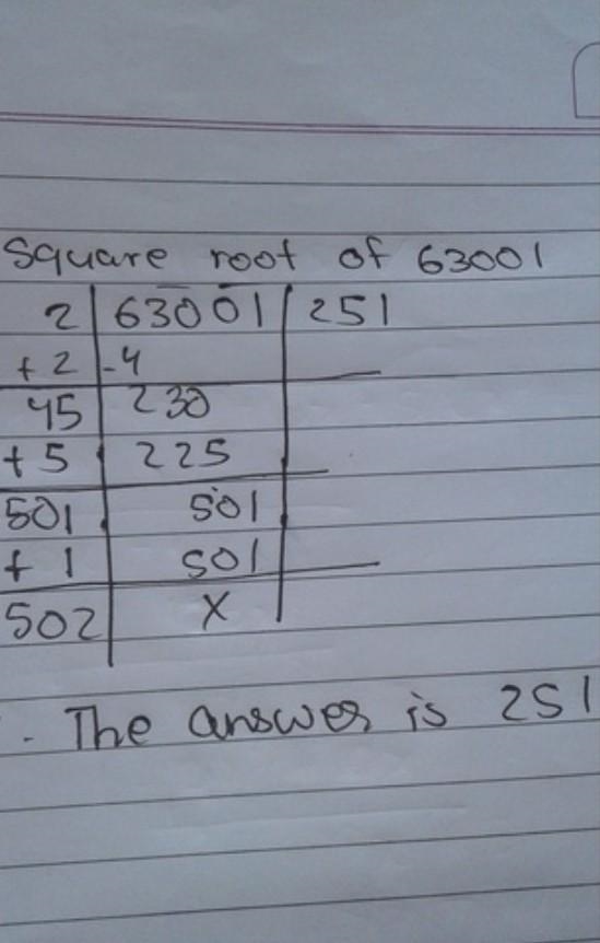 63001 square root by division method​-example-1