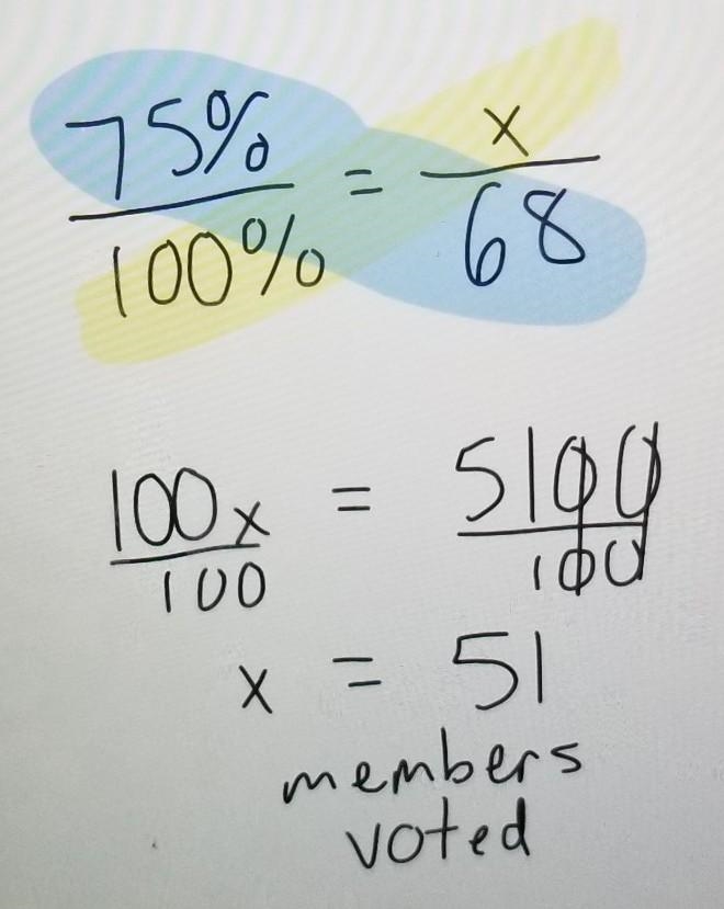 The art club had an election to select a president. 75% of the 68 members of the club-example-1