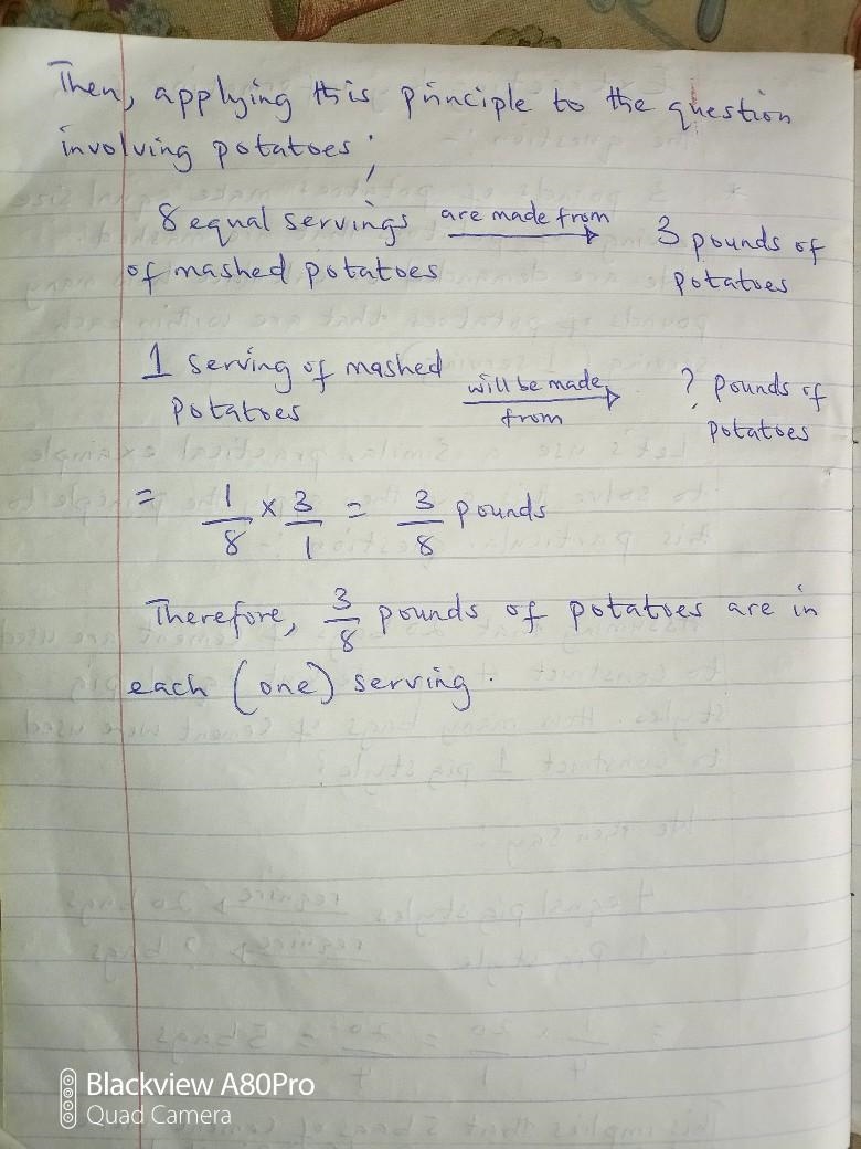 Three pounds of potatoes make eight equal-size servings of mashed potatoes. How many-example-3