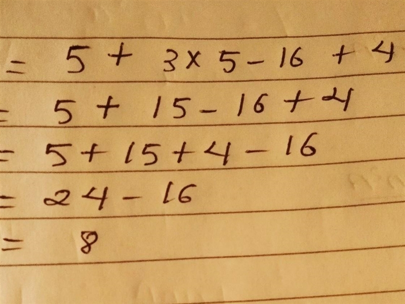 Evaluate the following. 5 + 3x5-16 + 4-example-1